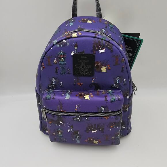 Disney The Nightmare Before Christmas AOP Purple Black Hot Topic Mini Backpack - Picture 1 of 7